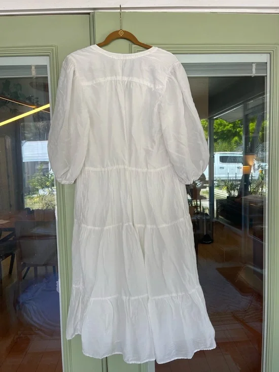 Cotton Silk Blend Romantic Lightweight M/L Tiered Lined Midi Dress - Picture 3 of 9